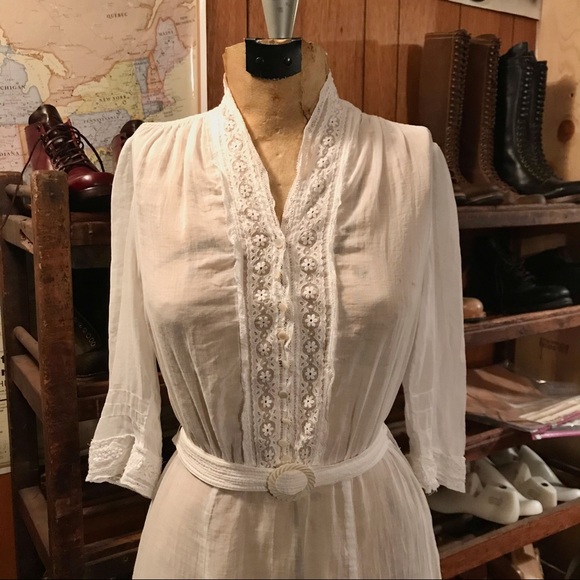 1930s Sheer Cotton Lace trim Dress - Picture 2 of 9